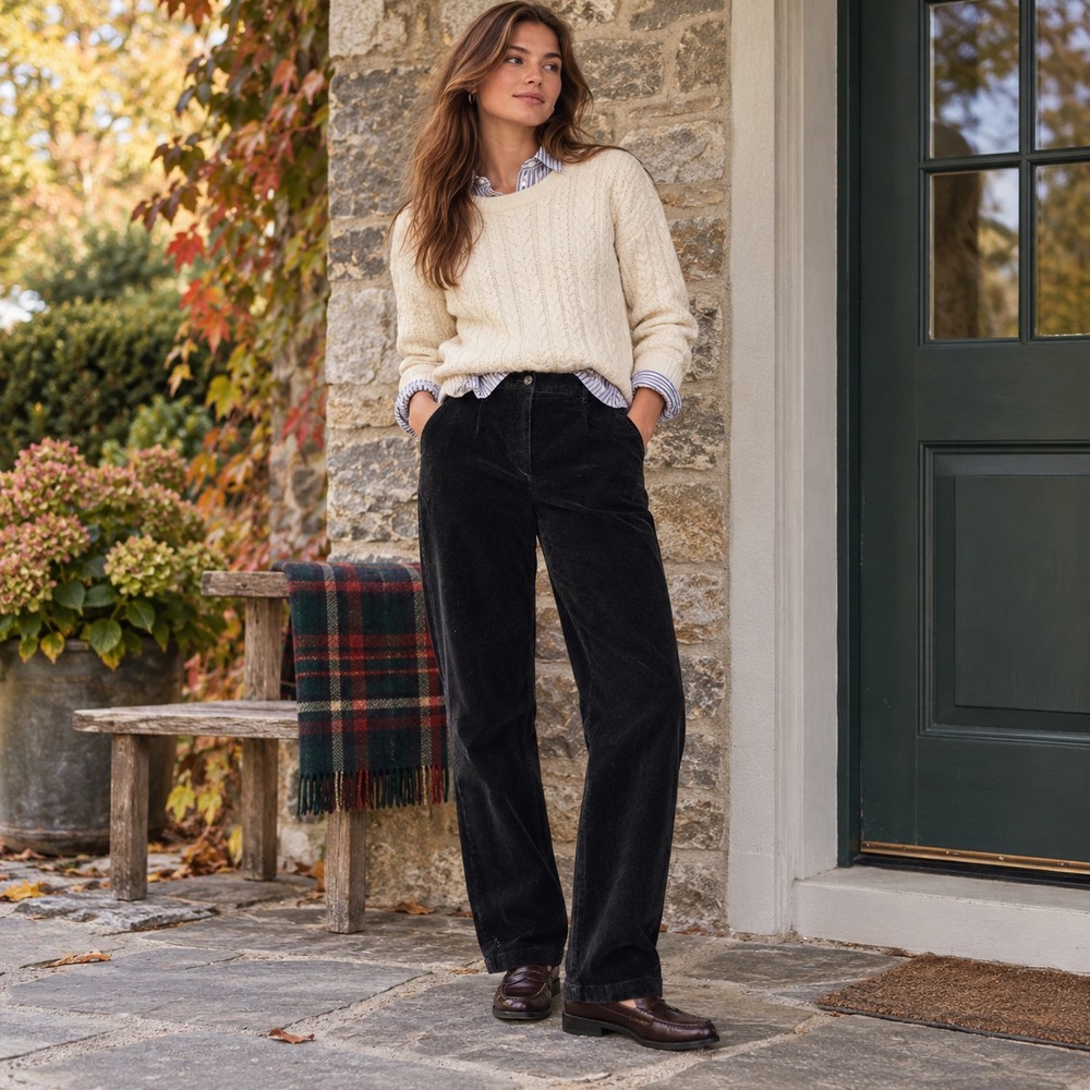 LL Bean Womens Original Fit Corduroy Pants Sz 14 Black 90s Minimalist Heritage